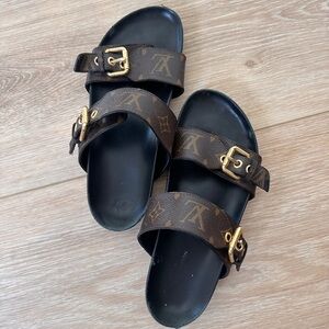Louis Vuitton Brown Sandals with Gold Buckles